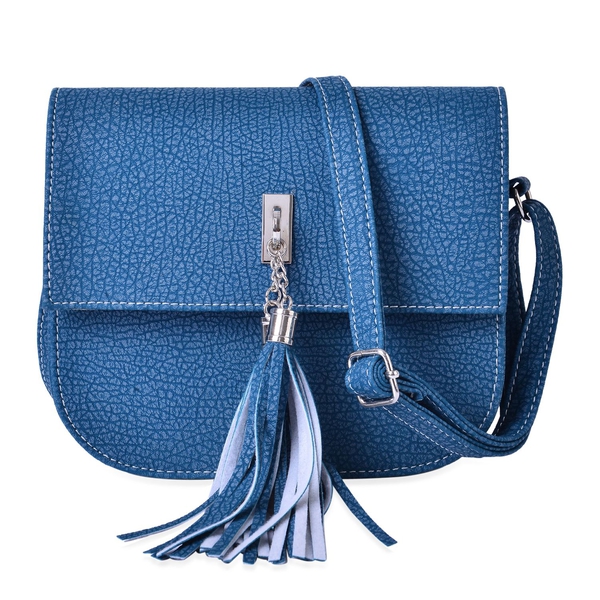 Blue Colour Crossbody Bag with Adjustable Shoulder Strap with Tassels (Size 20x18x6.6 Cm)