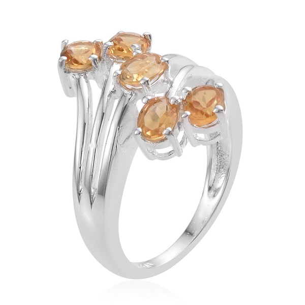 Citrine (Ovl) 5 Stone Crossover Ring in Sterling Silver 1.500 Ct.