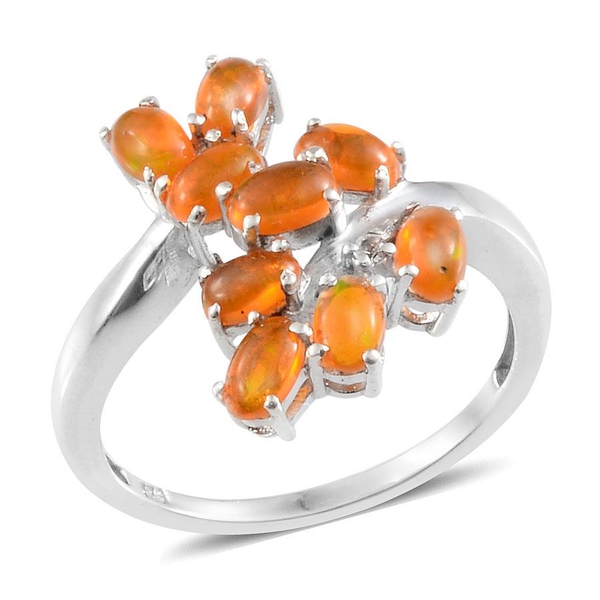Orange Ethiopian Opal (Ovl), White Topaz Ring in Platinum Overlay Sterling Silver 1.270 Ct.