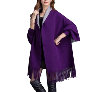 Kris Ana Reversible Wrap with Tassels - Black and Grey