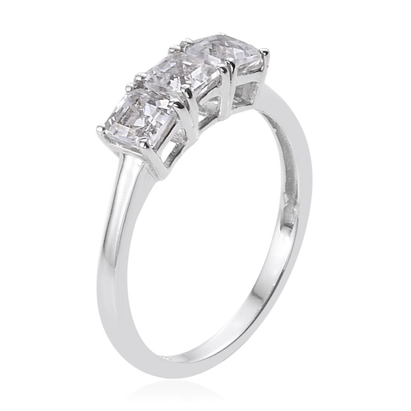White Topaz (Oct) Trilogy Ring in Platinum Overlay Sterling Silver 1.250 Ct.