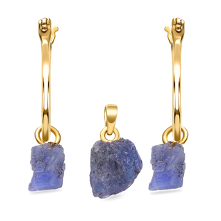 2 Piece Set - Tanzanite Pendant and Detachable Hoop Earrings with Clasp in 14K Gold Overlay Sterling