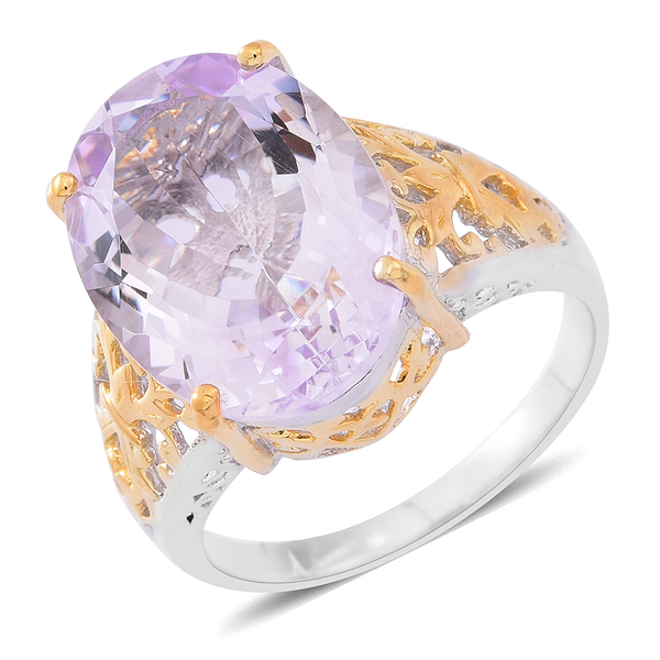 AAA Rose De France Amethyst (Ovl) Ring in Rhodium and Gold Overlay Sterling Silver 11.500 Ct.