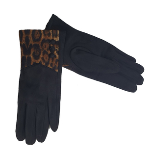 Ladies Animal Printed Imi Suede Gloves - Blue