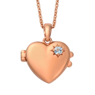 Brazilian Aquamarine Heart Locket Pendant in Rose Gold Overlay Sterling Silver Pendant With Chain (Size 18) , Silver Wt 5.70 Gms