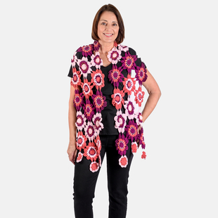 Limited Collection La Marey 100% Cotton Hand Crochet Red & Multi Colour Floral Scarf (144x27x7cm)