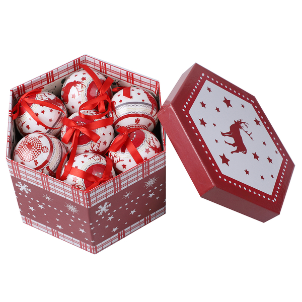 Set of 14 - Christmas Decorative Elk and Star Balls with Ribbons in Gift Box