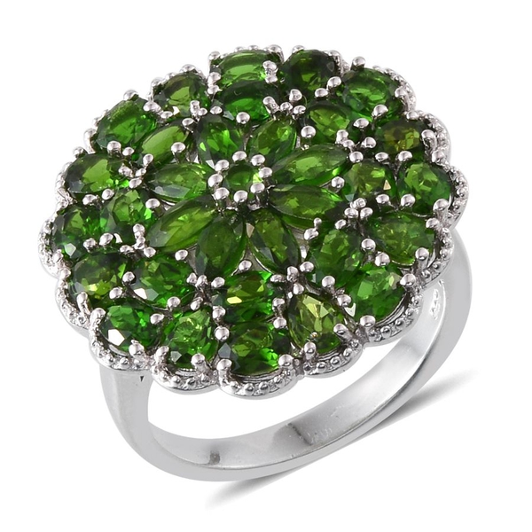 Chrome Diopside (Pear) Cluster Ring in Platinum Overlay Sterling Silver 7.000 Ct.