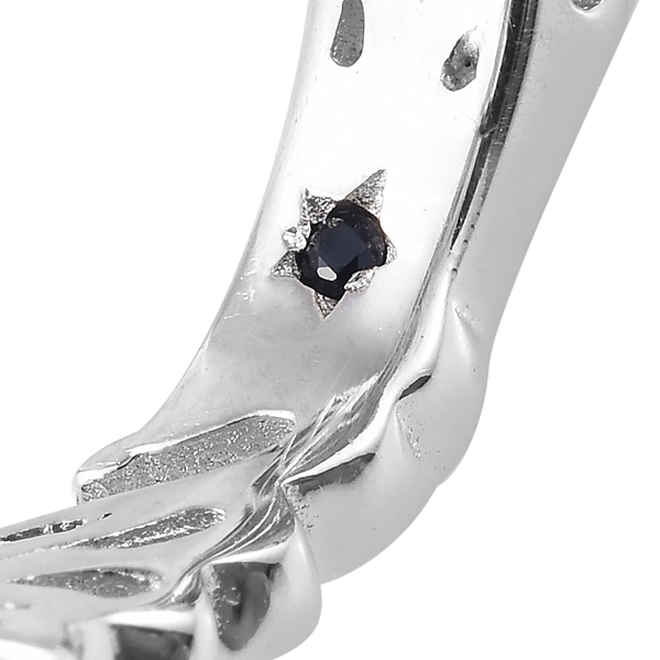 GP Diamond (Rnd), Blue Sapphire Ring in Platinum Overlay Sterling Silver 0.52 Ct, Silver wt 9.96 Gms.