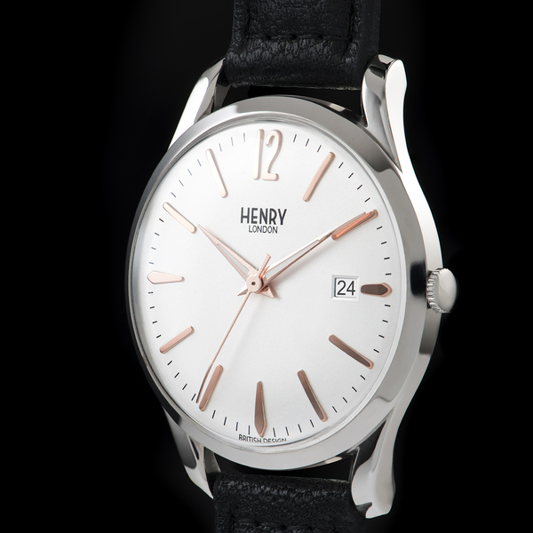 Henry London Highgate Unisex White Dial Watch with Black Lamb Leather Strap