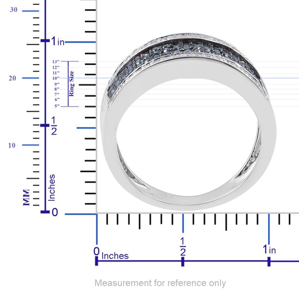 Blue Diamond (Rnd), White Diamond Ring in Platinum Overlay Sterling Silver 0.700 Ct.