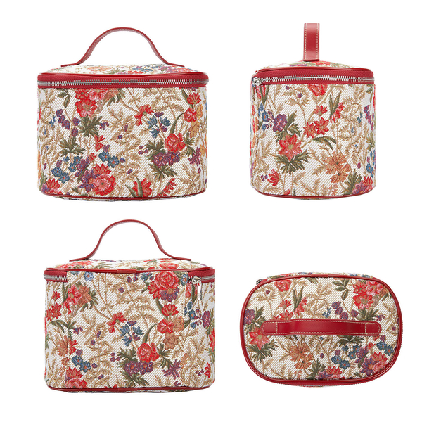 Signare Tapestry Flower Meadow Pattern Vanity Bag (Size 14X22X15 Cm) - Red