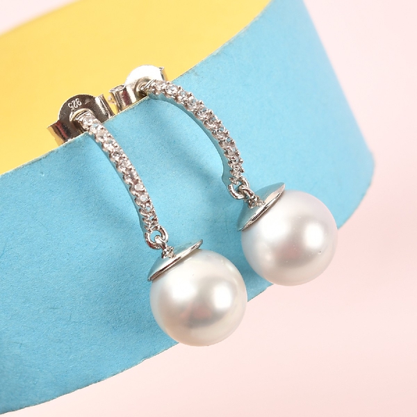 Royal Bali Collection - South Sea Pearl and Natural Cambodian Zircon Earrings (with Push Back) in Platinum Overlay Sterling Silver