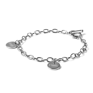 Personalised Engravable 2 Disc Charm Bracelet, in Stainless Steel 8.5inches