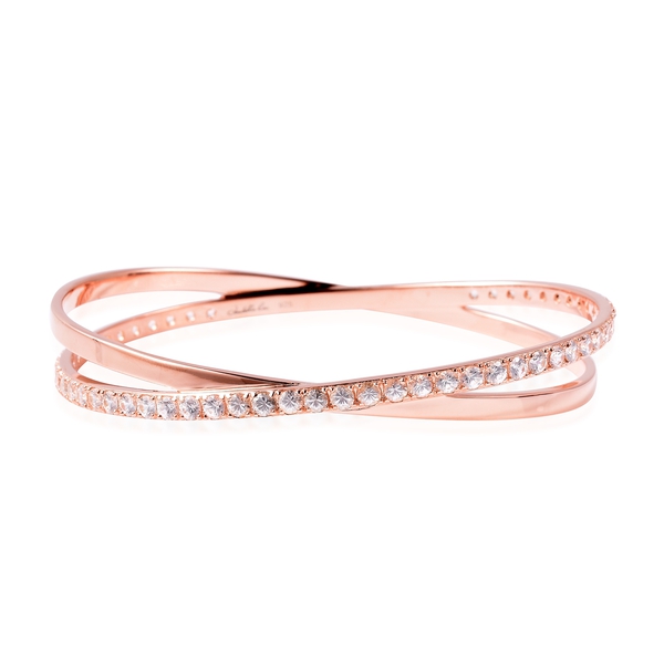 Isabella Liu Collection - Natural White Cambodian Zircon (Rnd) Bangle (Size 8) in Rose Gold Overlay 
