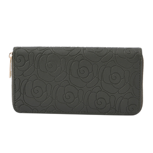 Rose Embossed Pattern Long Size Wallet with Zipper Closure  Light Peach