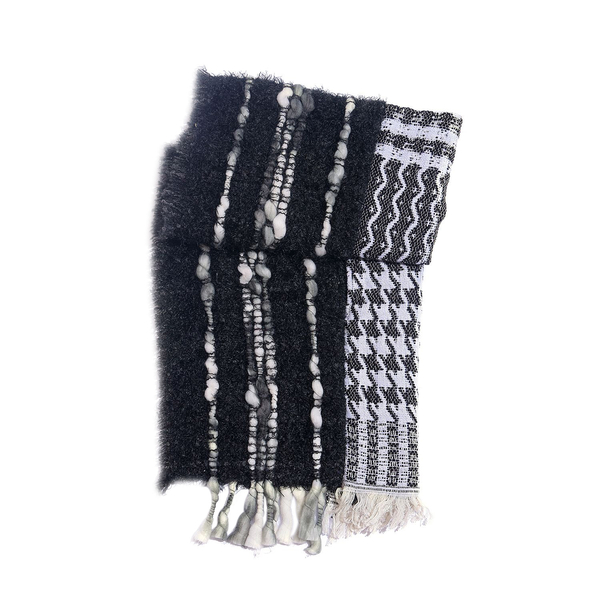 Black and White Colour Winter Scarf with Fringes (Size 175x45 Cm)