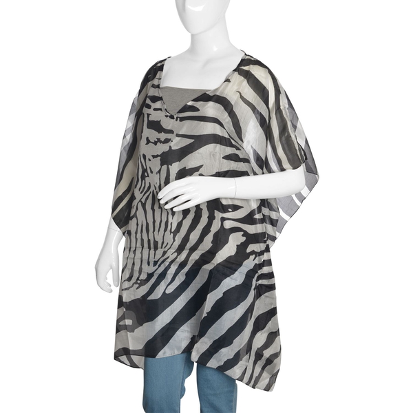 100% Mulberry Silk Black and White Colour Zebra Printed Kaftan (Free Size)