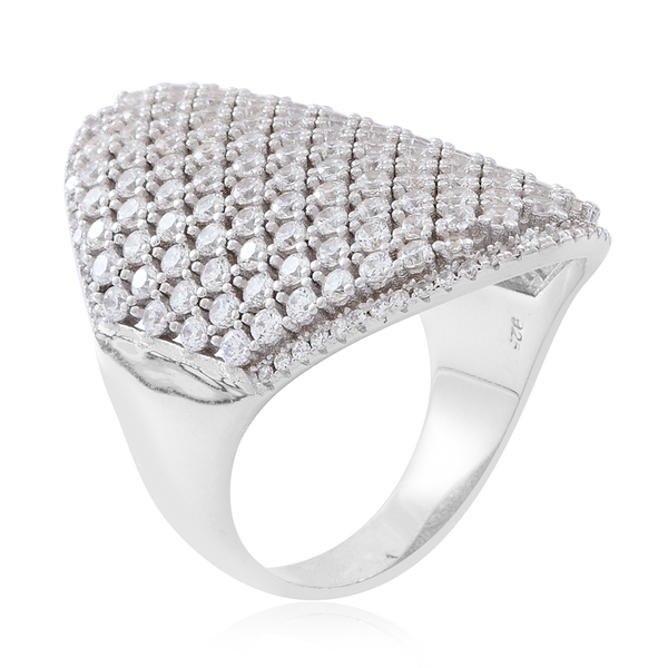 Limited Edition- ELANZA Simulated White Diamond (Rnd) Cluster Ring in Rhodium Plated Sterling Silver, Silver wt 10.59 Gms. Number of Simulated Diamonds 204