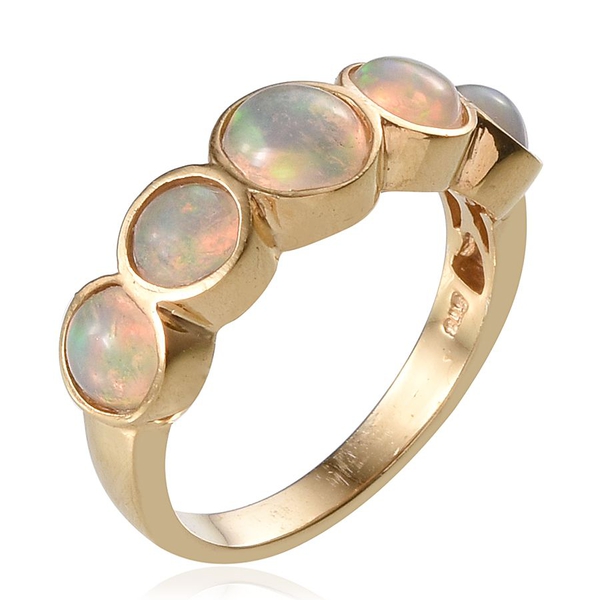 Ethiopian Welo Opal (Rnd 0.60 Ct) 5 Stone Ring in 14K Gold Overlay Sterling Silver 2.000 Ct.