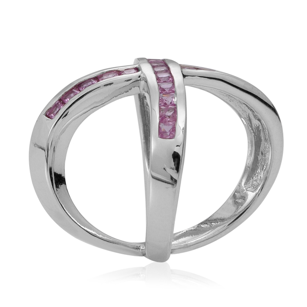 Pink Sapphire (Sqr) Criss Cross Ring in Rhodium Plated Sterling Silver 1.500 Ct.