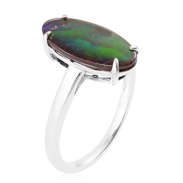 AA Canadian Ammolite (Ovl) Solitaire Ring in Platinum Overlay Sterling Silver 3.250 Ct.