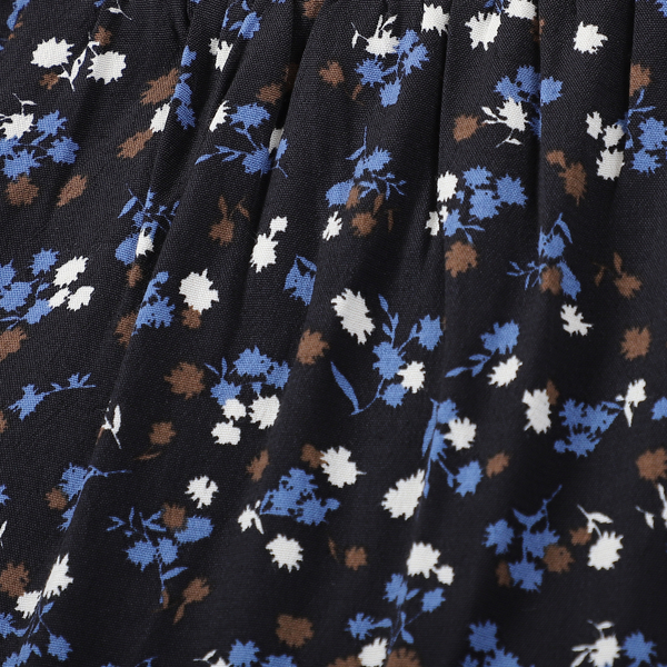 LA MAREY Floral Pattern Round Neckline Blouse (Size - S) - Black and Blue