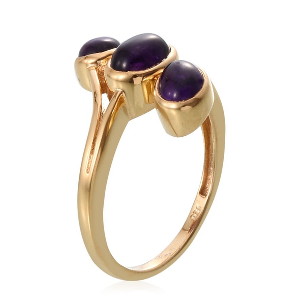 Amethyst (Ovl 1.25 Ct) 3 Stone Ring in 14K Gold Overlay Sterling Silver 3.000 Ct.