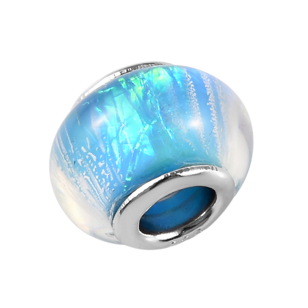 Charmes De Memoire Light Sky Blue Murano Style Glass Bead Charm in Platinum Overlay Sterling Silver