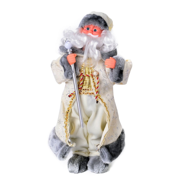 White and Grey Singing Santa with Silver Magic Wand (Size 47 Cm)