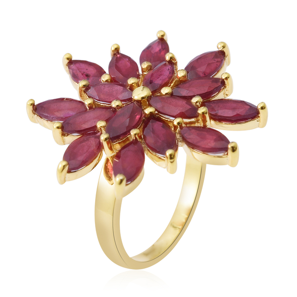 African Ruby (Mrq) Flower Ring in 14K Gold Overlay Sterling Silver 8.000 Ct. Silver wt 4.20 Gms.