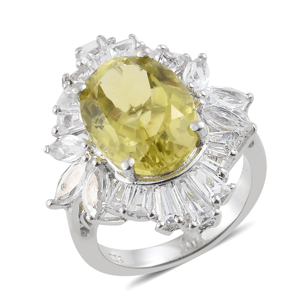 9 Carat Ouro Verde Quartz and White Topaz Halo Ring in Platinum Plated Sterling Silver