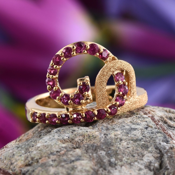 GP Ruby (Rnd), Kanchanaburi Blue Sapphire Ring in 14K Gold Overlay Sterling Silver 1.010 Ct.