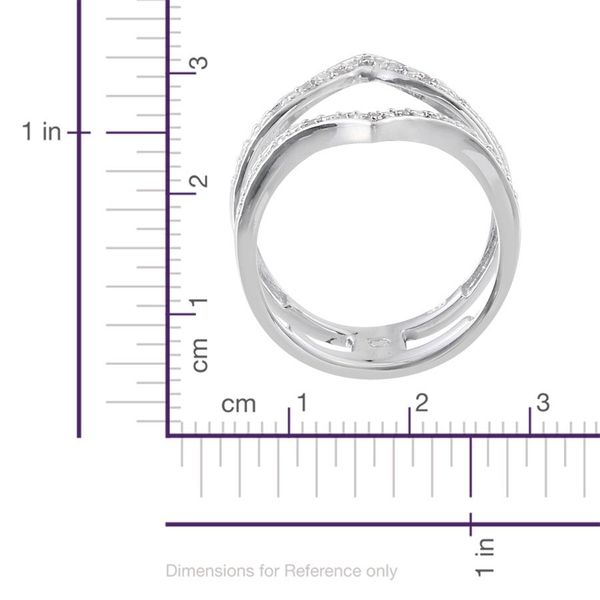 Diamond (Rnd) Chevron Ring in Platinum Overlay Sterling Silver 0.100 Ct.