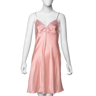 100% Mulberry Silk Chemise with Embroidery in Peach Pink Colour