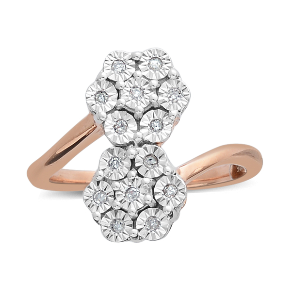 Diamond (Rnd) Flower Ring in Rose Gold and Platinum Overlay Sterling Silver 0.100 Ct.