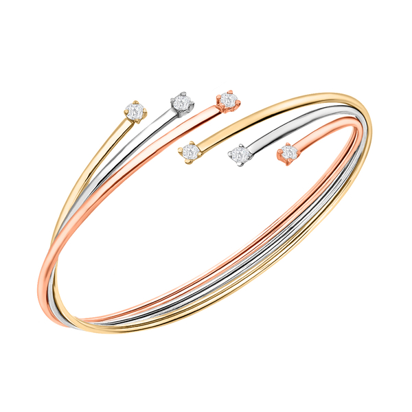 Italian Made - 9K Yellow, White and Rose Gold Cubic Zirconia Bangle (Size 7), Gold wt. 6.50 Gms