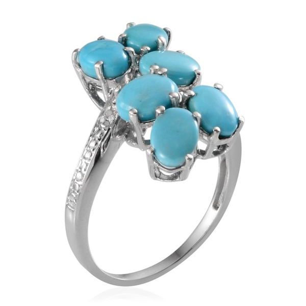 Arizona Sleeping Beauty Turquoise (Ovl), Diamond Ring in Platinum Overlay Sterling Silver 4.010 Ct.