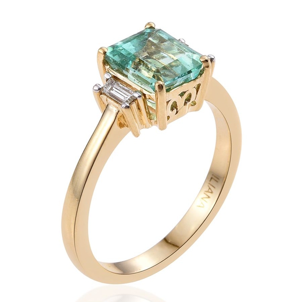 ILIANA 18K Yellow Gold Boyaca Colombian Emerald (Oct 1.75 Ct), Diamond (SI-G-H) Ring 1.900 Ct.