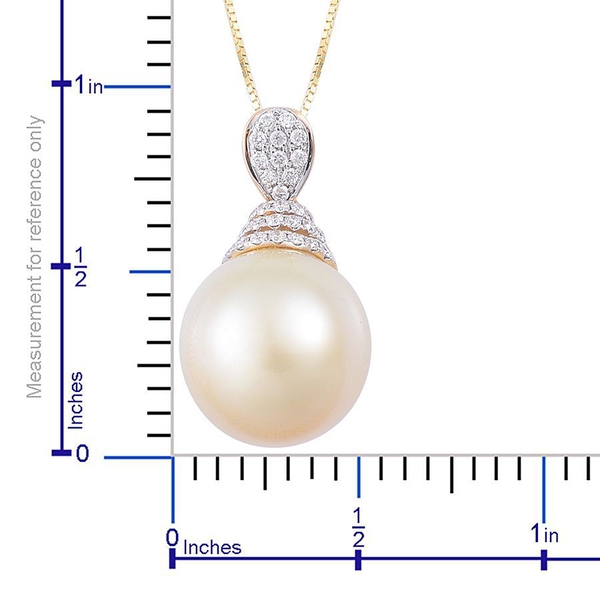 ILIANA 18K Y Gold White South Sea Pearl (Rnd 16.25 Ct), Diamond Pendant With Chain 16.350 Ct.