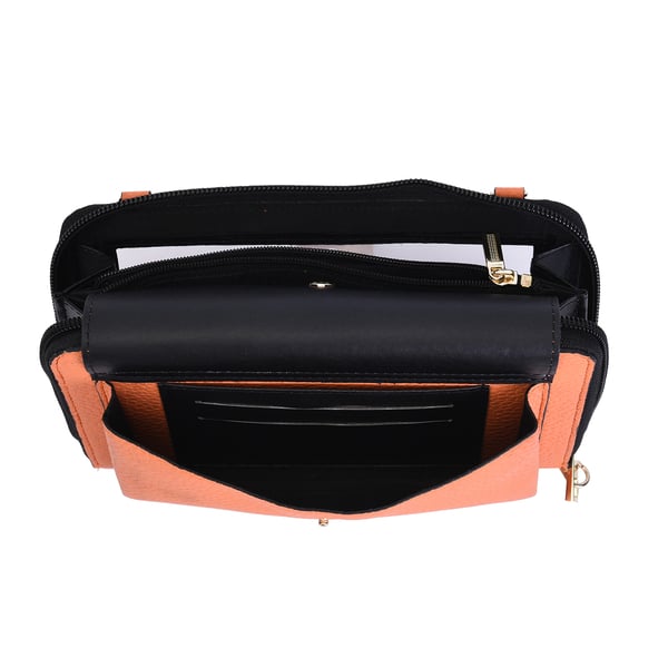 LOCK SOUL RFID Crossbody Bag with ( Size 30x22x13 Cm)  4000mah 2 in 1 Wireless Power Bank - Orange & Black
