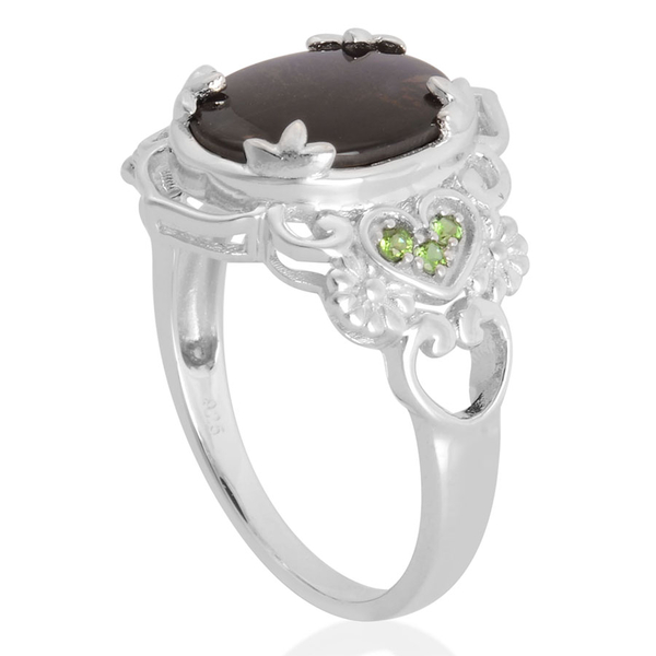 Canadian Ammolite (Ovl 3.25 Ct), Chrome Diopside Ring in Rhodium Plated Sterling Silver 3.500 Ct.