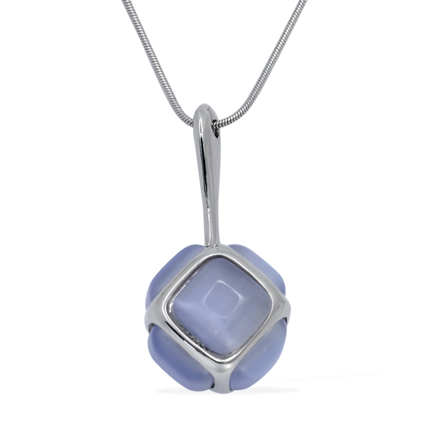 Simulated White Cats Eye Necklace (Size 30 with Extender) in Silver Tone