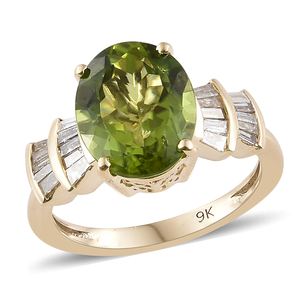 Collectors Edition 3.83 Ct Rare Size AAA Hebei Peridot and Diamond Ring in 9K Gold