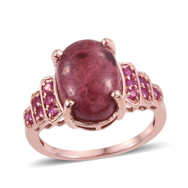 Norwegian Thulite (Ovl 6.75 Ct), Ruby Ring in Rose Gold Overlay Sterling Silver 7.250 Ct.