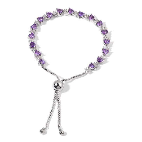 AAA Simulated Amethyst and Simulated White Diamond Bracelet (Size 6.5 -8.5 Adjustable) in Silver Ton