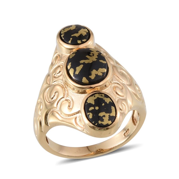 3.75 Ct Goldenite Trilogy Ring in 14K Gold Plated Silver 8.86 Grams