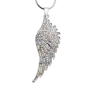 White AB Colour Crystal Angel Wing Pendant with Chain (Size 29 with 2 inch Extender)