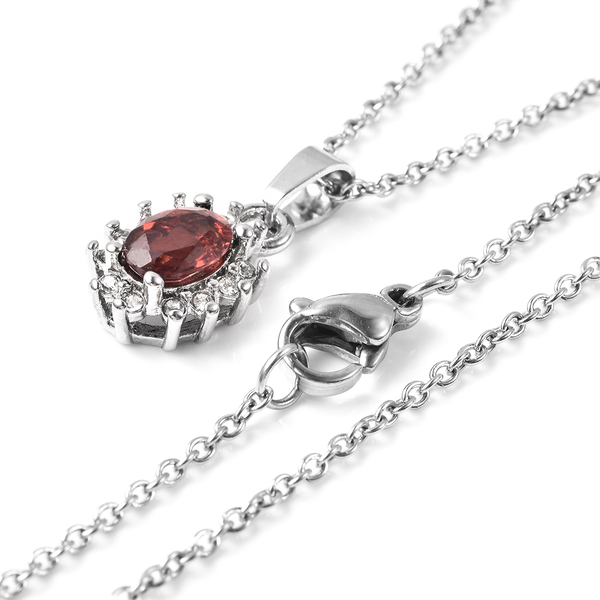 3 Piece Set - Mozambique Garnet and White Austrian Crystal Ring, Earrings (with Push Back) & Pendant with Chain (Size 20) in Stainless Steel 4.50 Ct.