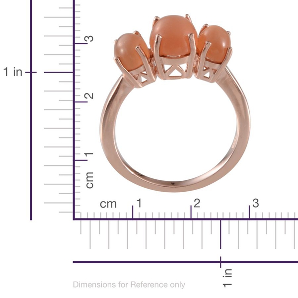 Mitiyagoda Peach Moonstone (Ovl 2.25 Ct) 3 Stone Ring in Rose Gold Overlay Sterling Silver 4.250 Ct.
